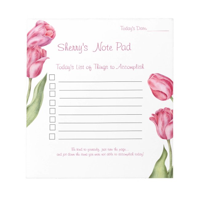 Bloc-note Remarque Pad 5.5x6 grandes tulipes à accomplir (Devant)
