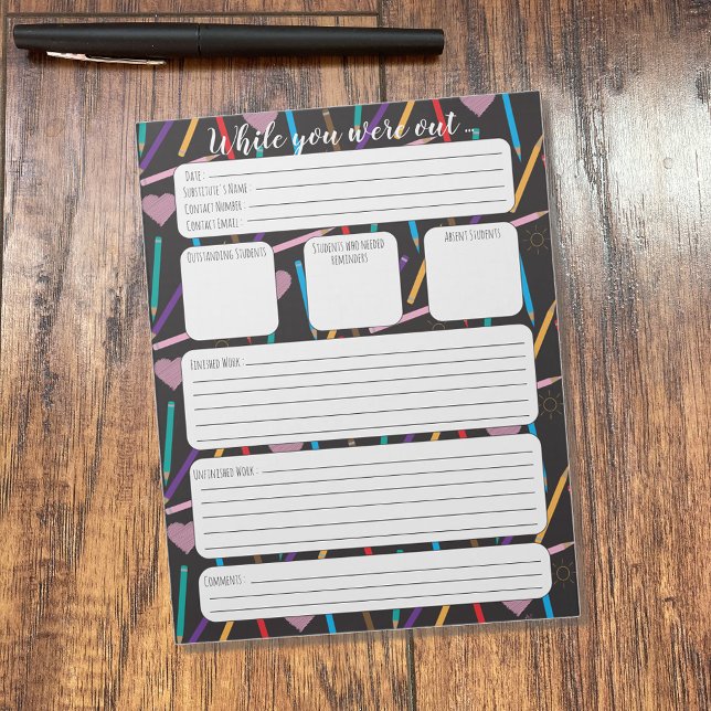 Bloc-note Remplacer l'enseignant pendant que vous étiez en d (Créateur téléchargé)