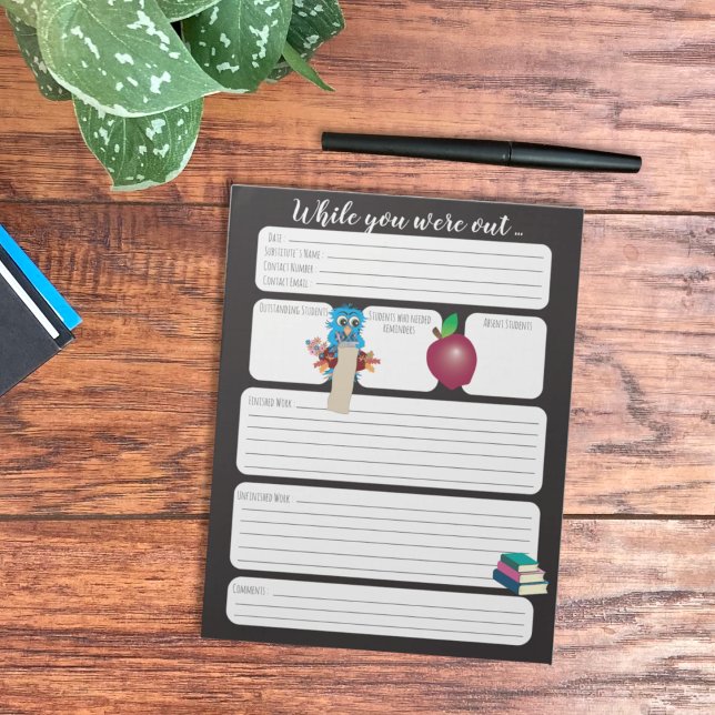 Bloc-note Remplacer L'Enseignant Pendant Que Vous N'Étiez Pa (This notepad will help you stay informed about what goes in your classroom while you are away .)