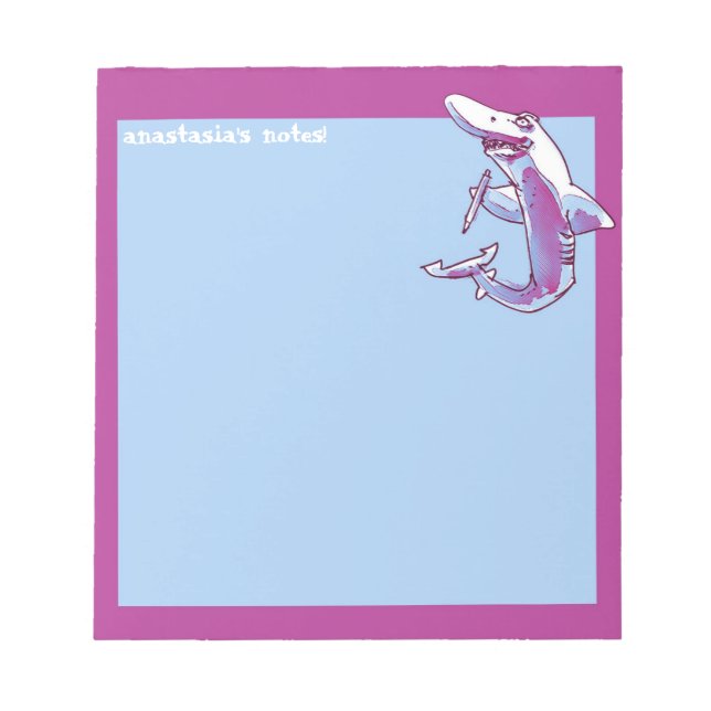 Bloc-note requin tient crayon drôle dessin personnalisable (Devant)