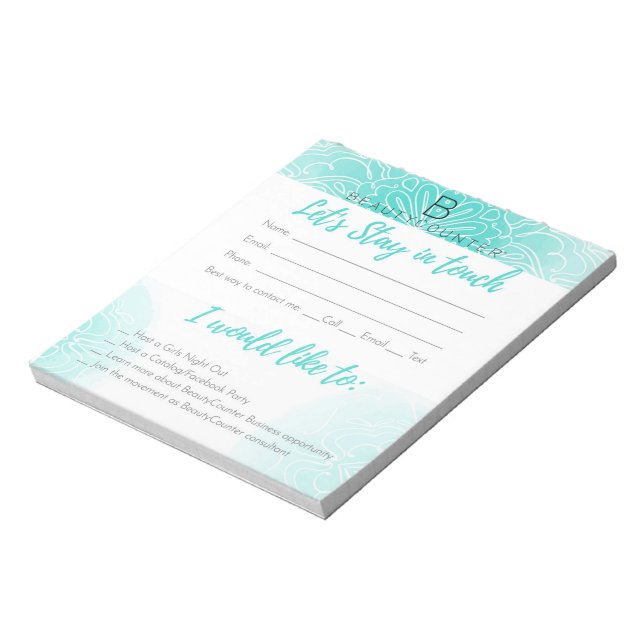 Bloc-note Restez en contact Conseillère en beauté BC- carte  (Tourné)