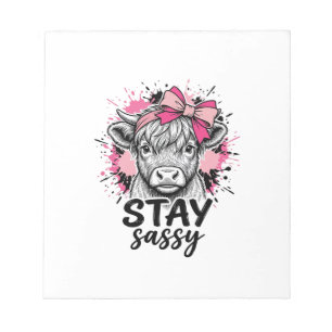Bloc-note Restez Sassy Vache Highland Rose Gravure Vintage S