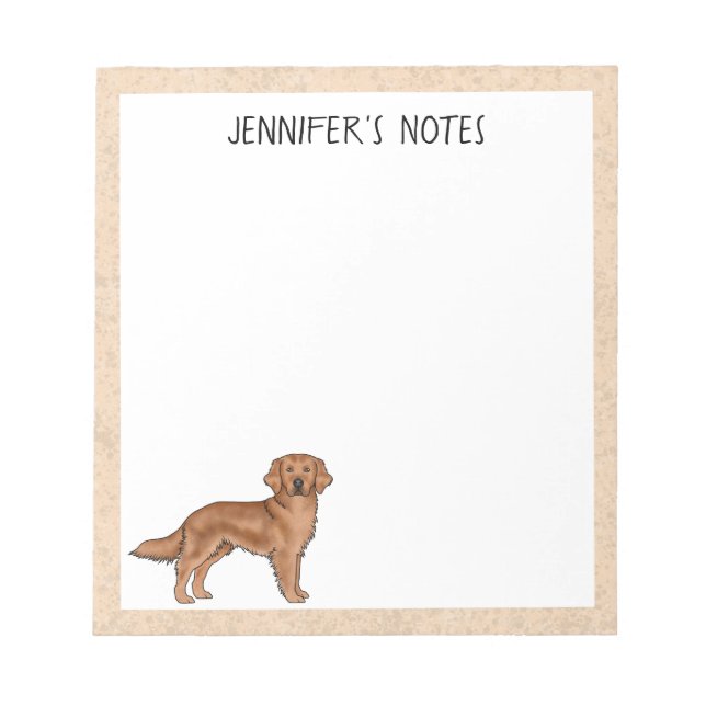 Bloc-note Retriever doré rouge Chien mignon avec nom personn (Devant)