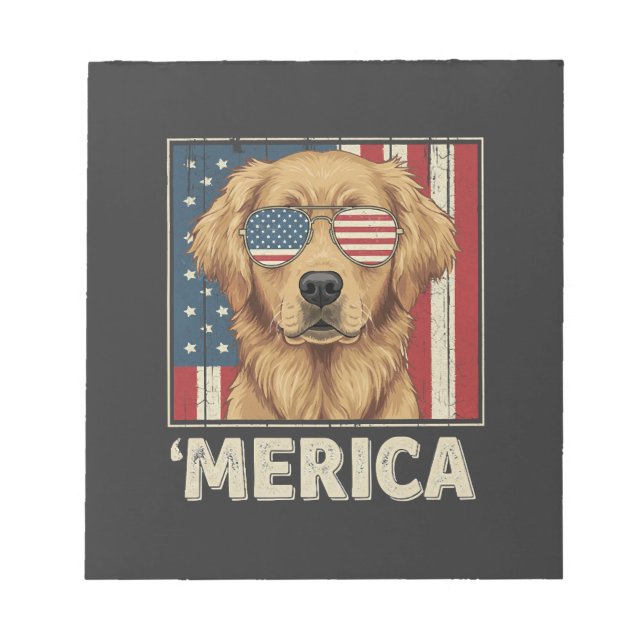 Bloc-note Retriever doré vintage drapeau 'Merica (Devant)