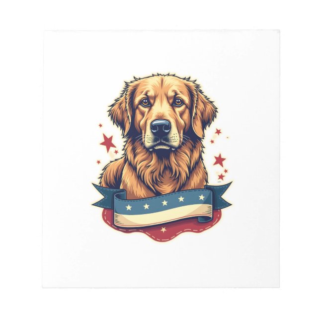 Bloc-note Retro Patriotic Golden Retriever Engraving Tee 4 (Devant)