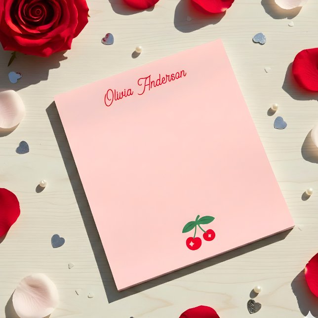 Bloc-note Retro Red Cherry Valentines Day Personalized Name (Créateur téléchargé)