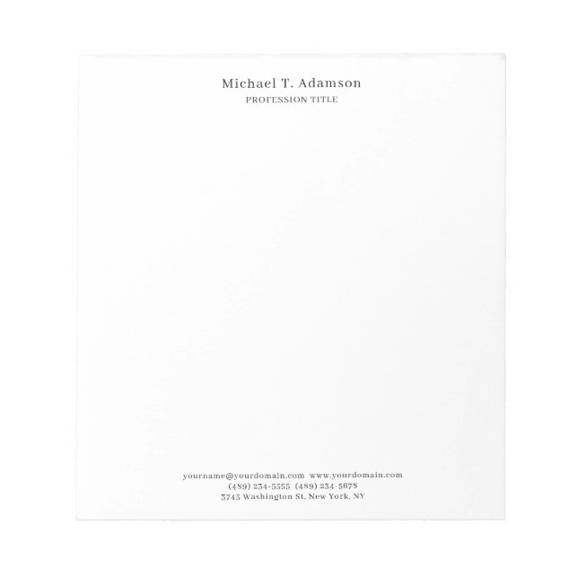 Bloc-note Retro Style Elegant Plain Simple White (Devant)
