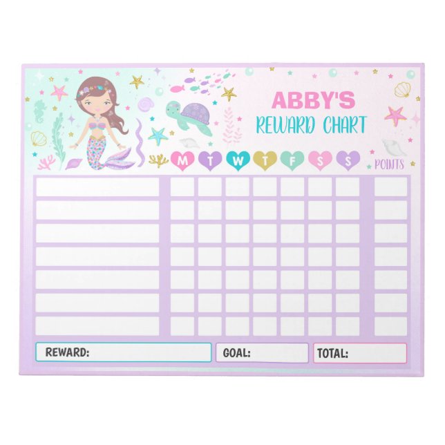 Bloc-note Reward Chart Mermaid Personalized Chore Chart (Devant)