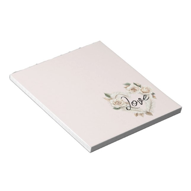 Bloc-note Romantic Blush Roses Feathers Heart Love (Incliné)
