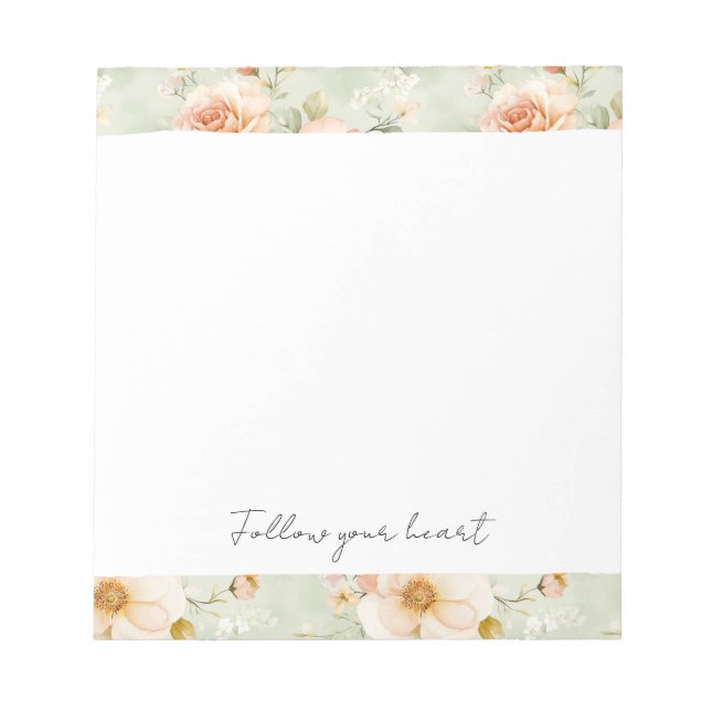 Bloc-note Romantic Peach Mint Pretty Roses Floral (Devant)