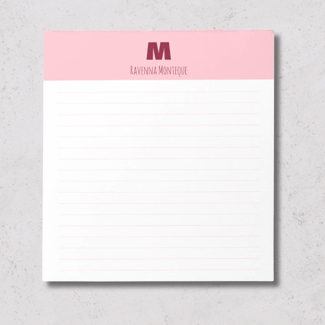 Bloc-note Rose bébé chic nom personnalisé monogrammé ligné (Créateur téléchargé)