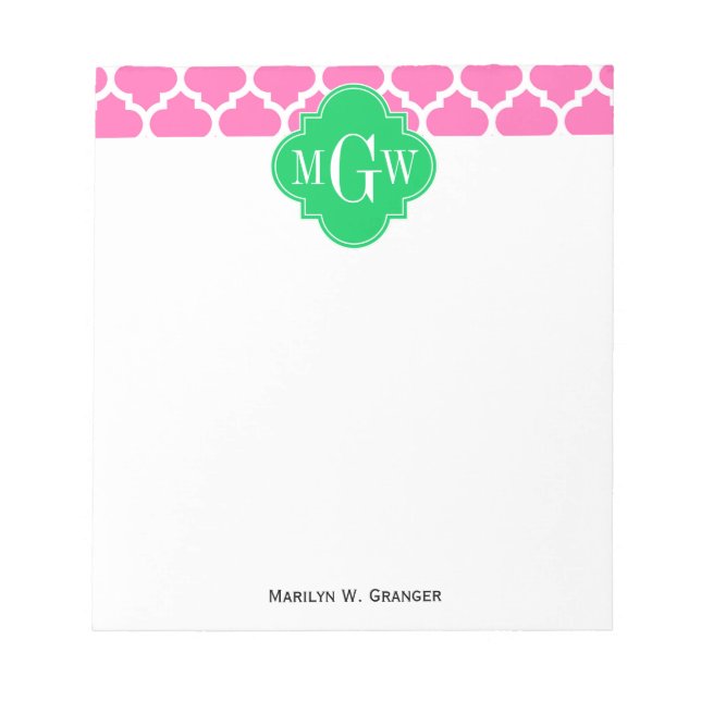 Bloc-note Rose chaud avec marocain #5 Emerald 3 Monogramme i (Devant)