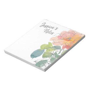 Bloc-note Rose Corail Floral Boho sur Fond Blanc