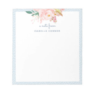 Bloc-note Rose d'aquarelle couleur blanc Pastel Blue Dots