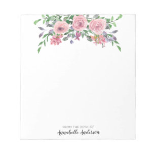 Bloc-note Rose d'aquarelle moderne Elégant rose Floral Bouqu