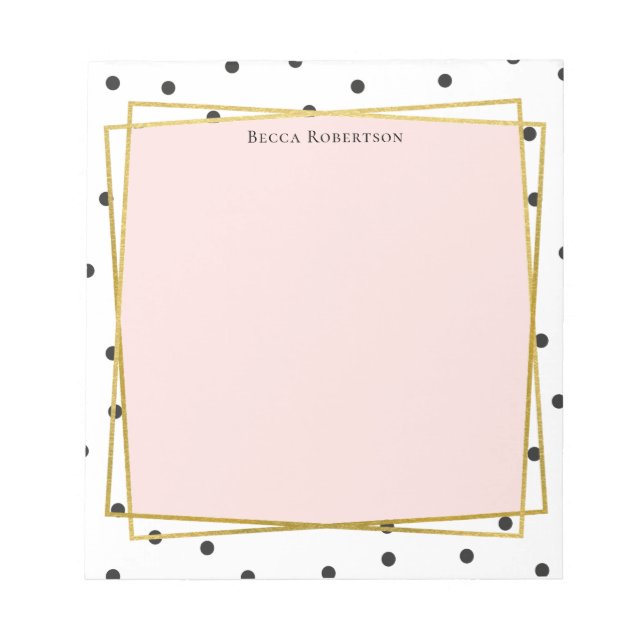 Bloc-note Rose élégant avec des points Confetti et votre nom (Devant)