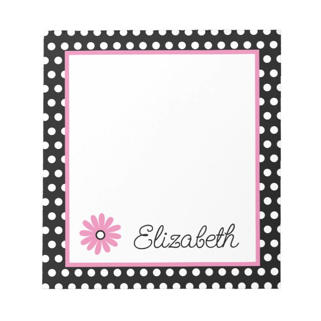 Bloc-note Rose et noir avec pois blancs personnalisés (Devant)