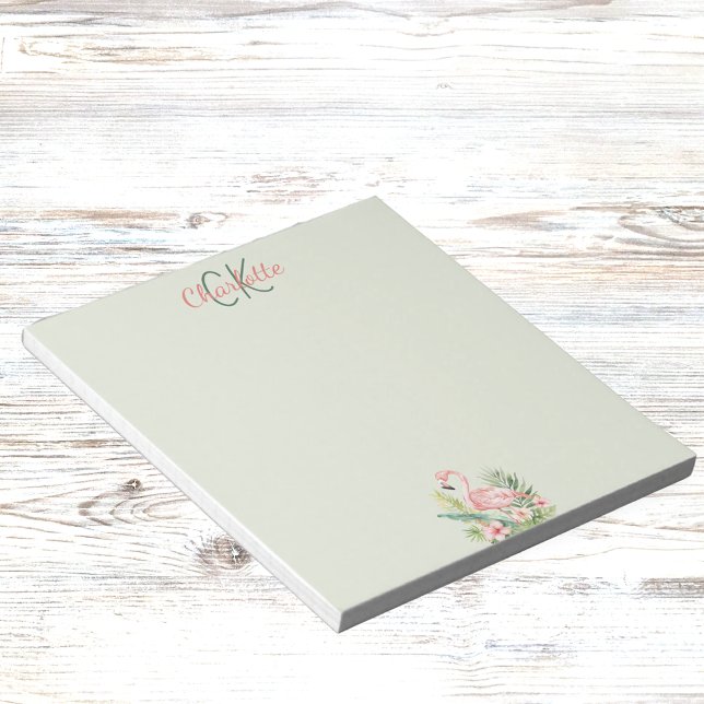 Bloc-note Rose flamingo tropical monogramme vert (Créateur téléchargé)
