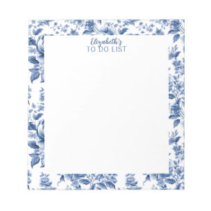 Bloc-note Rose florale vintage bleu blanc élégant