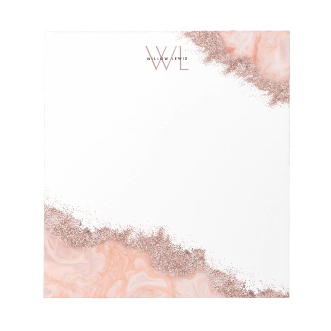 Bloc-note Rose Gold Blush rose Agate Géode Parties scintilla (Devant)