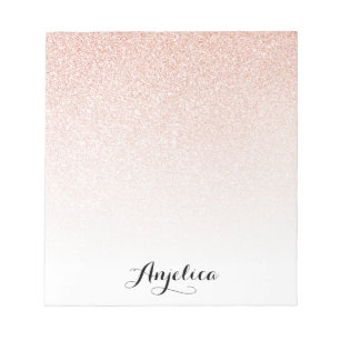 Bloc-note Rose Gold Faux Parties scintillant Ombre Nom perso