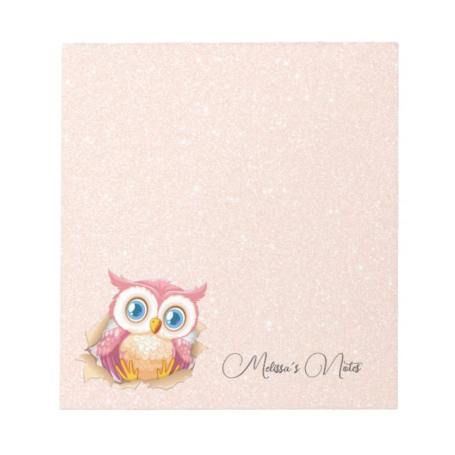 Bloc-note Rose Gold Pailletés Chouette Mignonne Ajouter Nom (Devant)