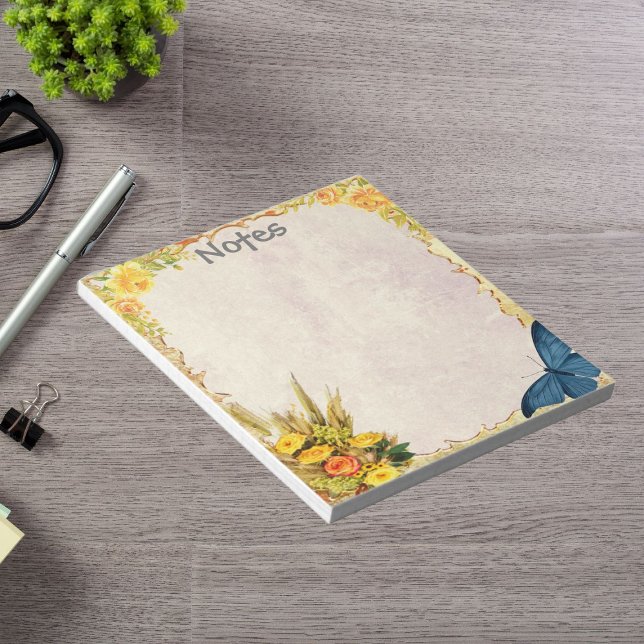 Bloc-note Rose jaune et Papillon bleu Petit Personnalisé (Yellow Rose and Blue Butterfly Small Personalized Notepad)