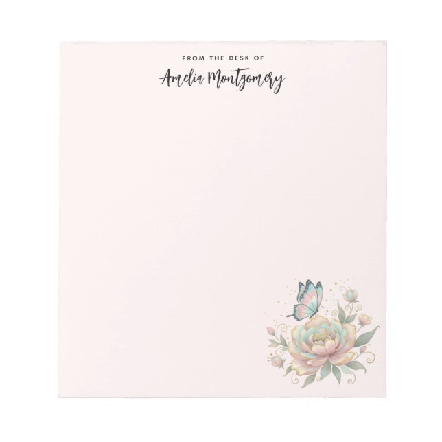 Bloc-note Rose Magique et Papillon Couleurs Pastel (Devant)