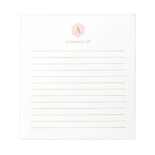 Bloc-note Rose & Or Simple Moderne Monogramme Personnalisé