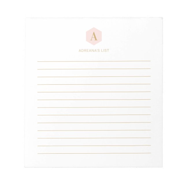 Bloc-note Rose & Or Simple Moderne Monogramme Personnalisé (Devant)