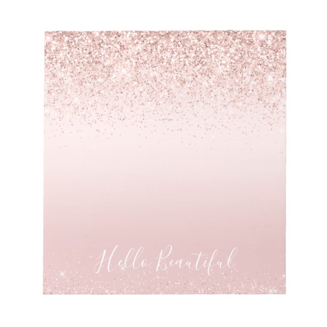 Bloc-note Rose Pâle Ombré Paillettes Étincelantes Note (Devant)
