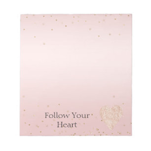 Bloc-note Rose Pâle Paillettes Amour Or Confettis Cœur