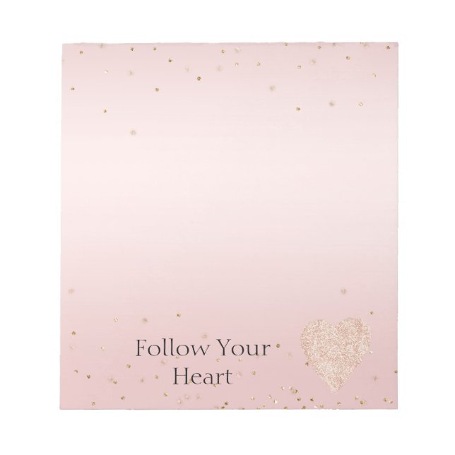 Bloc-note Rose Pâle Paillettes Amour Or Confettis Cœur (Devant)