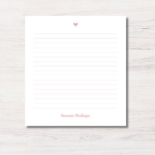 Bloc-note Rose Pâle Petit Cœur Nom Manuscrit Ligné