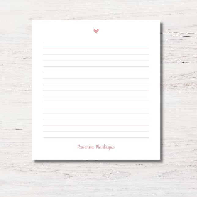 Bloc-note Rose Pâle Petit Cœur Nom Manuscrit Ligné (Créateur téléchargé)