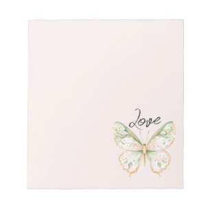 Bloc-note Rose Pâle Vert Menthe Or Papillon Amour