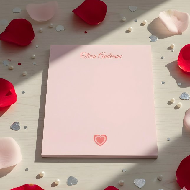 Bloc-note Rose Pêche Rétro Cœur Saint-Valentin Nom Personnal (Créateur téléchargé)