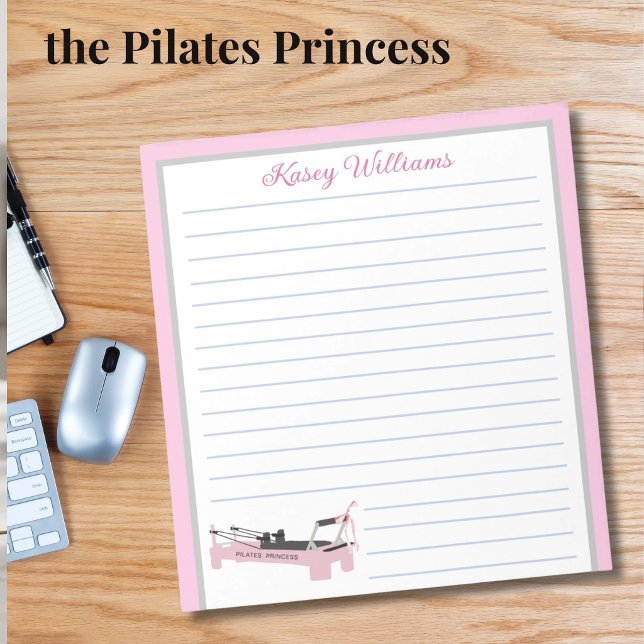 Bloc-note Rose Personalisé Pilates Princess Nom Ligné    (Créateur téléchargé)
