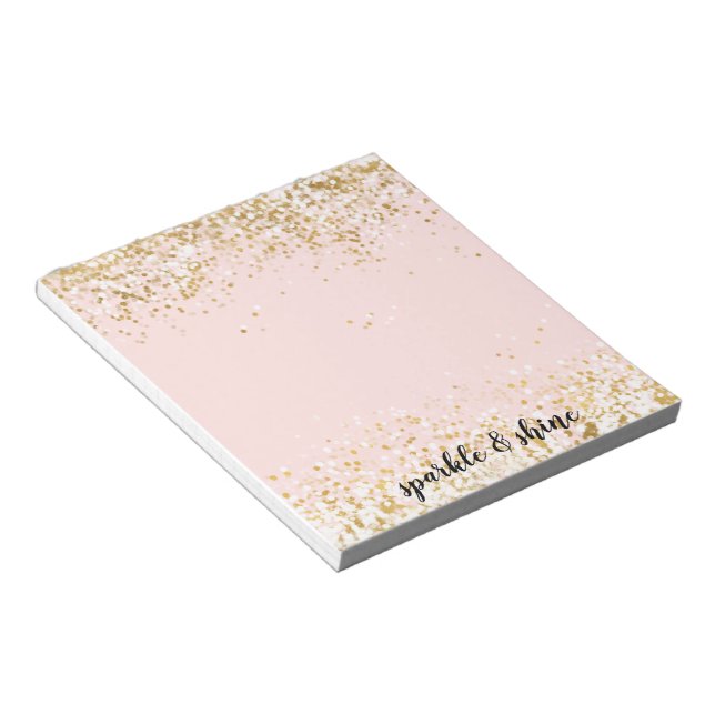 Bloc-note Rose poudré or blanc Confetti Étincelle (Incliné)