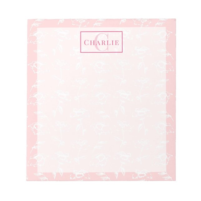 Bloc-note Rose Poussiéreuse Fleur Blanche, Monogramme Person (Devant)