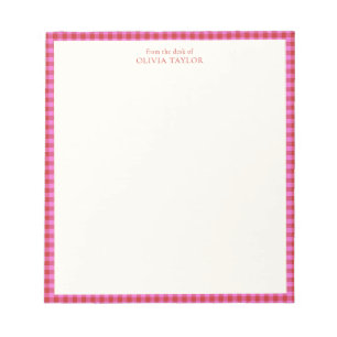 Bloc-note Rose Prépa Rouge Gingham Carreaux Personnalisé Nom