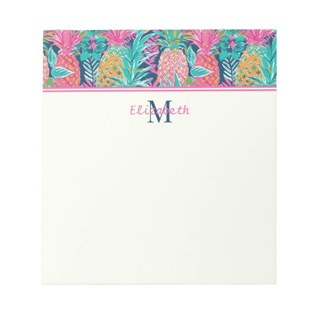 Bloc-note Rose Prépa Turquoise Bleu Marine Ananas Monogramme (Devant)
