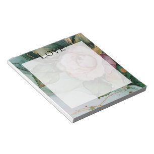 Bloc-note Rose romantique blanche rose or floral amour