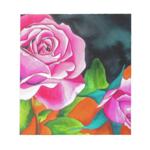 Bloc-note Rose rose avec aquarelle orange