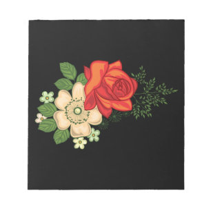 Bloc-note Rose rouge et marguerites sur fond noir
