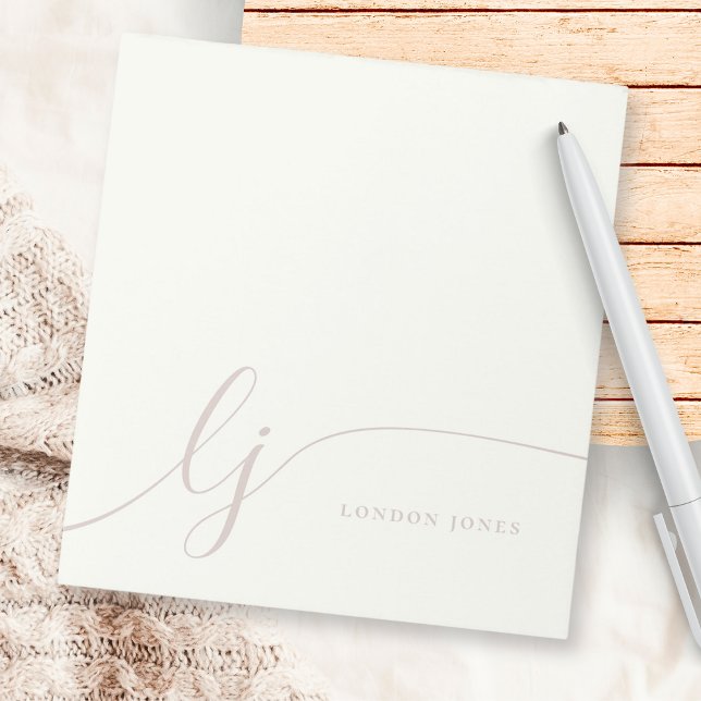 Bloc-note Rose simple moderne féminin Monogram rose ivoire (Créateur téléchargé)