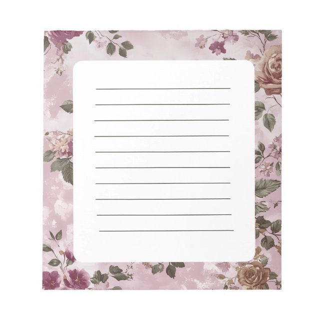 Bloc-note Rose Vintage Floral Aquarelle Simple  (Devant)