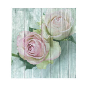 Bloc-note Roses Chic Rose Shabby Sur Bois Bleu