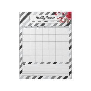 Bloc-note Roses en bandes _ Planificateur mensuel