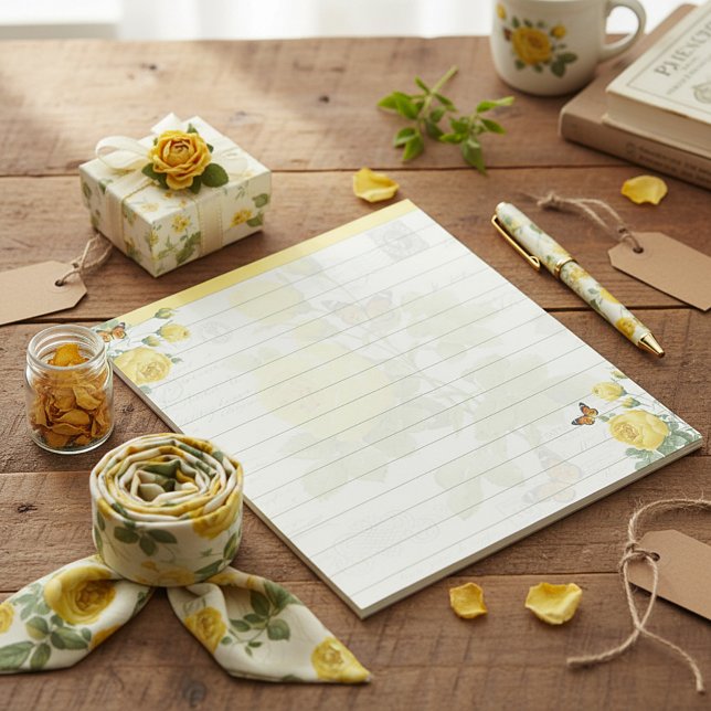 Bloc-note Roses jaunes et papillons (Créateur téléchargé)